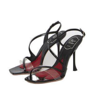 NEW ROGER VIVIER Made In Italy Patent Leather Heel Sandals black 4964tn